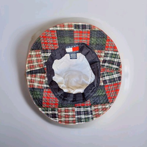 Tommy Hilfiger Quilted Bucket Hat Youth Kids Large/Xtra Large Plaid Navy Red - Picture 6 of 8