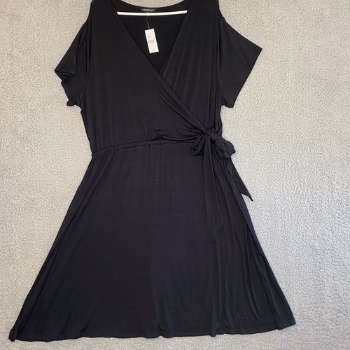NWT LANE BRYANT black faux wrap dress size 18/20 Rayon Spandex Stretch Classic