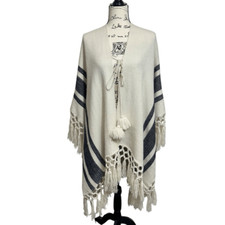 FIGUE 100% Superfine Alpaca Woven Fringe Blanket Wrap Poncho OS Quiet Luxury