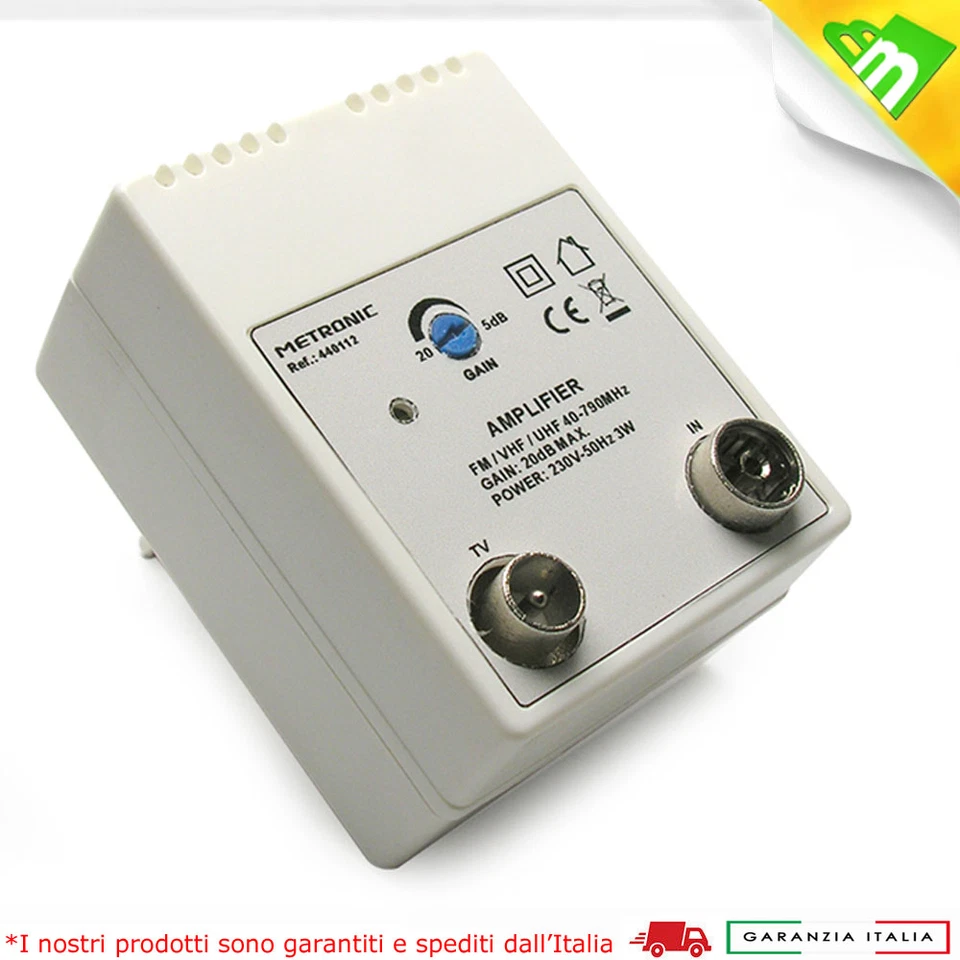 AMPLIFICATORE ANTENNA DI LINEA TV DA INTERNO DIGITALE TERRESTRE 1IN-1OUT 20dB - Immagine 2 di 4