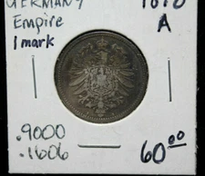 German Empire 1878 - A   1 Mark  Nice Silver Coin