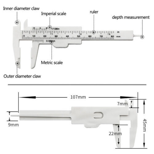 1pc Portable Dual Scale 0-80MM Plastic Eyebrow Measuring Vernier Caliper Mi ZF - Bild 7 von 16