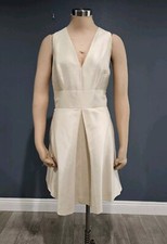 ALFRED SUNG Women Champagne Cream Pleated Fit Flare Cocktail Dress 10/12