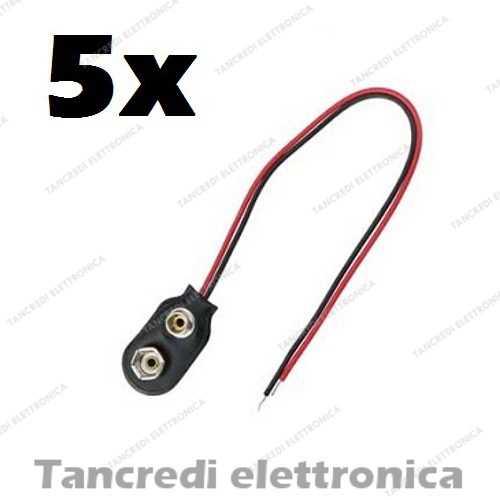 5 x Clip 9V connettore per batterie 9V volt 5 pezzi cod. 1190