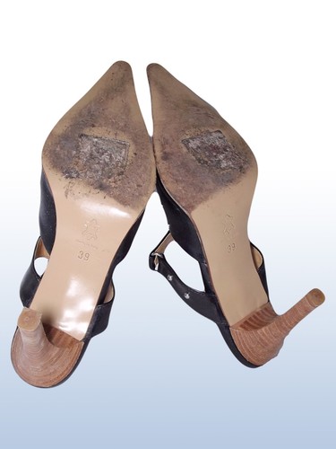 Vizi&follie Mujer Zapatos Zuecos Negro Piel Made Italy Talla 39 Talón 10 Vintage - Imagen 6 de 8