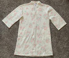 Miss Elaine Robe Nightgown M Quilted Floral Print Zip 3/4 Sleeve Cream Pink