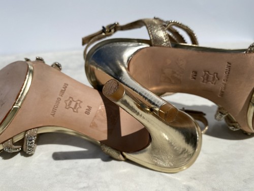 Antonio Melani Marnee Heel Jewel Gold Rhinestone Sandals 8M - Picture 6 of 15