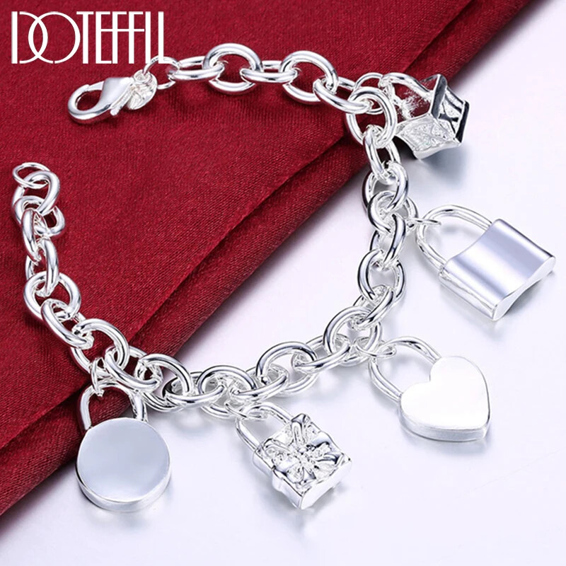 アクセサリー silver 925 love bracelet DOTEFFIL 925 Silver Bracelet Heart/Circle/Square Lock