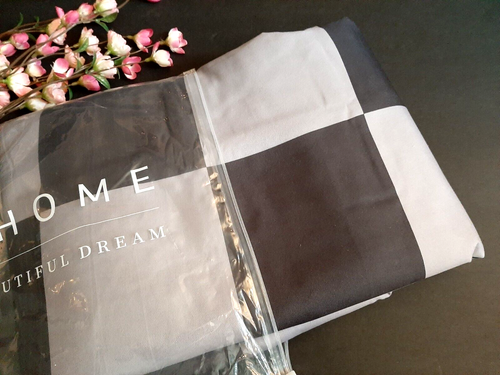 Queen Black & Gray Grid Checkerboard Square Duvet Cover Set ~ Duvet & Shams New - Picture 2 of 5