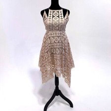 Free People cream lace halter asym knee length strappy open back sundress