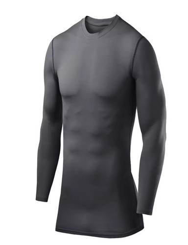 MENS COMPRESSION BASE-LAYER LONG SLEEVE TOP SKIN MOCK NECK TIGHT MUSCLE GYM - Picture 11 of 49