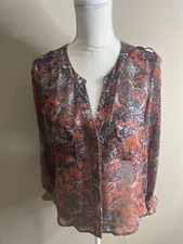 Collective Concepts Button Up Blouse Size Small Business Casual Pixelated Look 