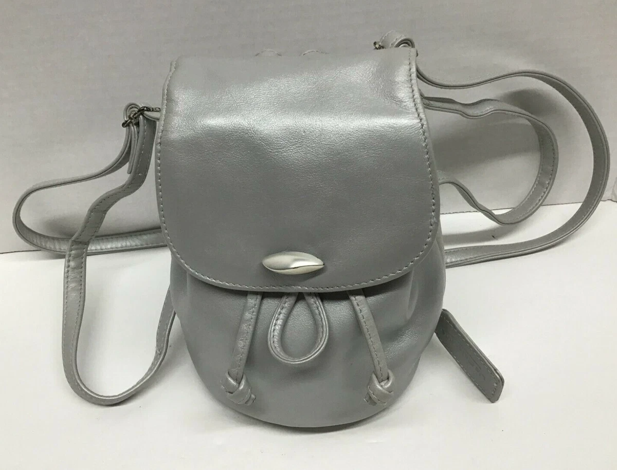 Liz Claiborne Vintage Silver Leather Small Mini Backpack Purse