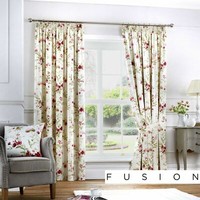 Fusion Jeannie Red 100% Cotton Floral Flower Trail Curtains OR Cushions