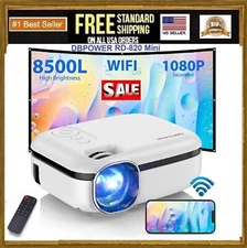 DBPOWER RD-820 Projector 1080P LED WiFi 200" Display Home Theater Cinema