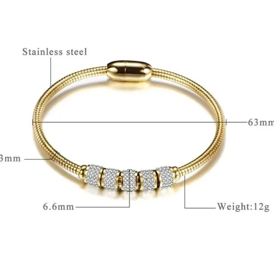 Brazalete de circonio de cristal brillante grande de acero al titanio grueso para mujer Foto 2 de 4