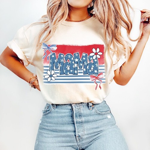 American Mama T-Shirt,Floral Mama 4th of July, Patriotic,Memorial Day,Trendy usa