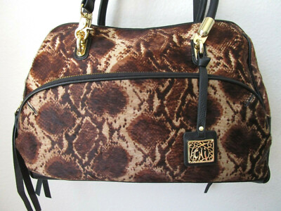 Calf Hair Satchel Chi By Carlos Falchi Large Brown Snake Print Leather New