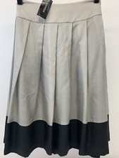 NWT Express Design Studio Womens Gray Black Pleated Lined Skirt 100 Silk Size 8