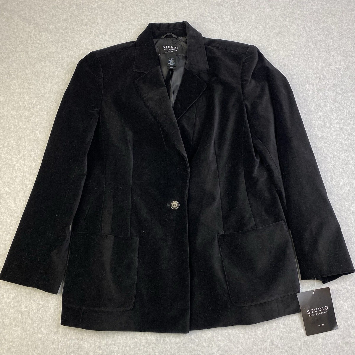 トップス N***** Studio by Liz Claiborne Womens Blazer Size 14 Petite Black Cotton
