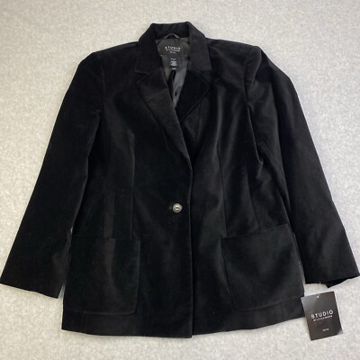 Studio by Liz Claiborne Womens Blazer Size 14 Petite Black Cotton Suede