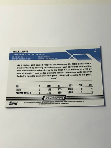2024 Topps Chrome Football WILL LEVIS Purple Refractor Rookie 073/199 - Bild 2 von 2