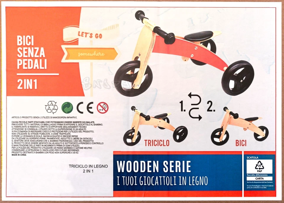 Fahrrad Ohne Pedale IN Holz Bike Dreirad Schwimmbare Gleichgewicht Umwandelbar - Bild 3 von 4