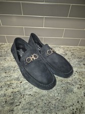 Salvatore Ferragamo Men  s Gancini Bit Suede Loafers Black Size 9 US 42 Italy