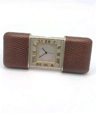 Tiffany & Co. Swiss Atlas Quartz Brown Leather Travel Clock / Watch