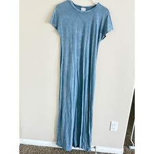 LuLaRoe Maria Maxi Dress XXS Blue Acid Wash Short Sleeve T-Shirt Column Gown
