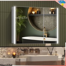 New Bathroom Medicine Cabinet With LED Light, Wall Mounted 2 Door Mirror Cabinet