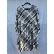 Maurices 24/7 Womens XL Grey Plaid Empire Waist Pocket Midi Dress NWT Stretch