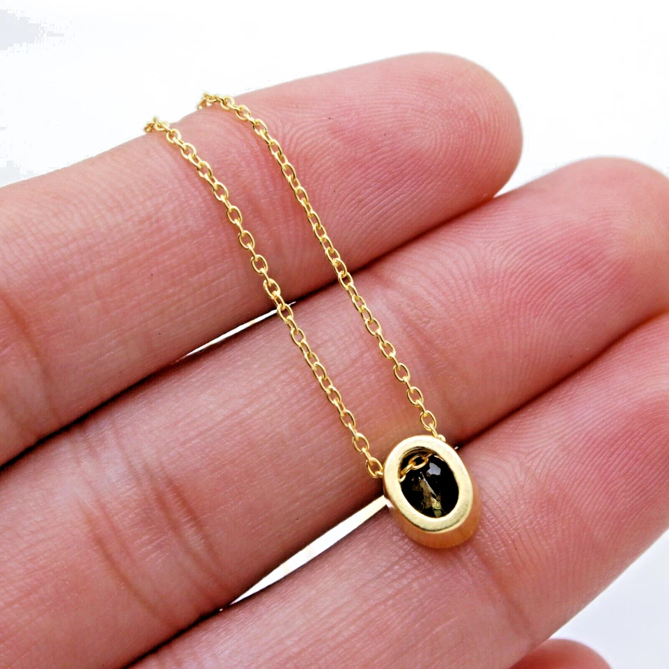 18k Oro Amarillo Chapado Verde Natural Turmalina Piedra Preciosa Cadena 45.7cm - Imagen 2 de 4