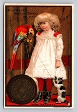 Girl Cat Parrot Bird Willimantic Thread P137