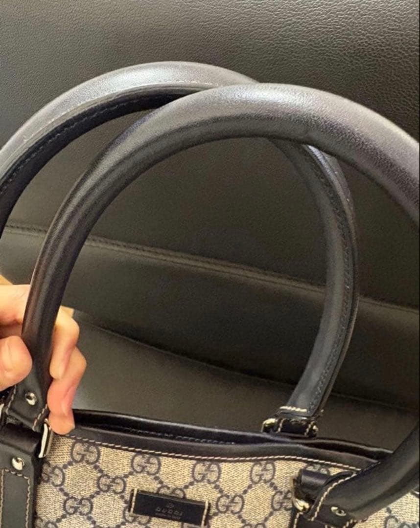 GUCCI GG Pattern Tote Bag Beige/Black Leather Large Authentic Vintage thumbnail 7