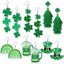6 Pairs St Patricks Day Earrings for Women, Green multi-size,