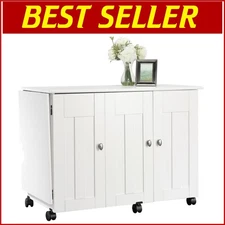 Folding Craft Table with Hidden Sewing Machine Storage & Adjustable Shelves