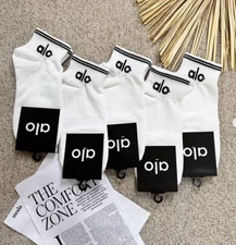 5  Pairs ALO Women Girl HALF-CREW THROWBACK SOCKS White Summer half crew Socks