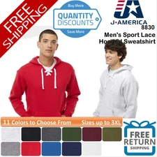 🔥 J. America Men Sport Lace Blend Hooded Sweatshirt Pocket Up To 3XL 8830