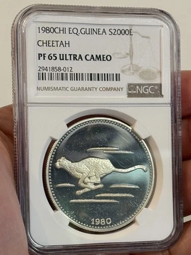 Equatorial Guinea 2000 Ekuele Cheetah Silver Proof NGC PF65 Ultra Cameo
