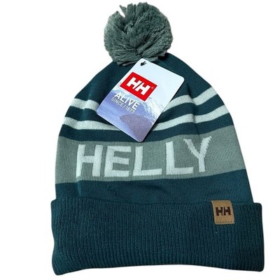 Helly Hansen HH Logo Pom Beanie Hat Teal Green White   NWT