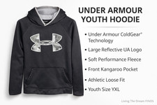 Under Armour Hoodie Boys YXL Black Pocket Long Sleeve Loose Athleisure