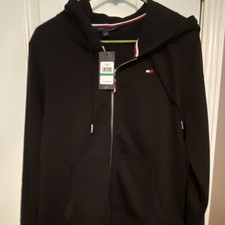 Tommy Hilfiger Women's Full Zip Hooded Hoodie Black Logo Size M Regular