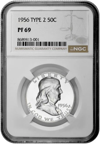 1956 Type 2 50C Proof Silver Franklin Half Dollar NGC Graded PF 69 in New Holder