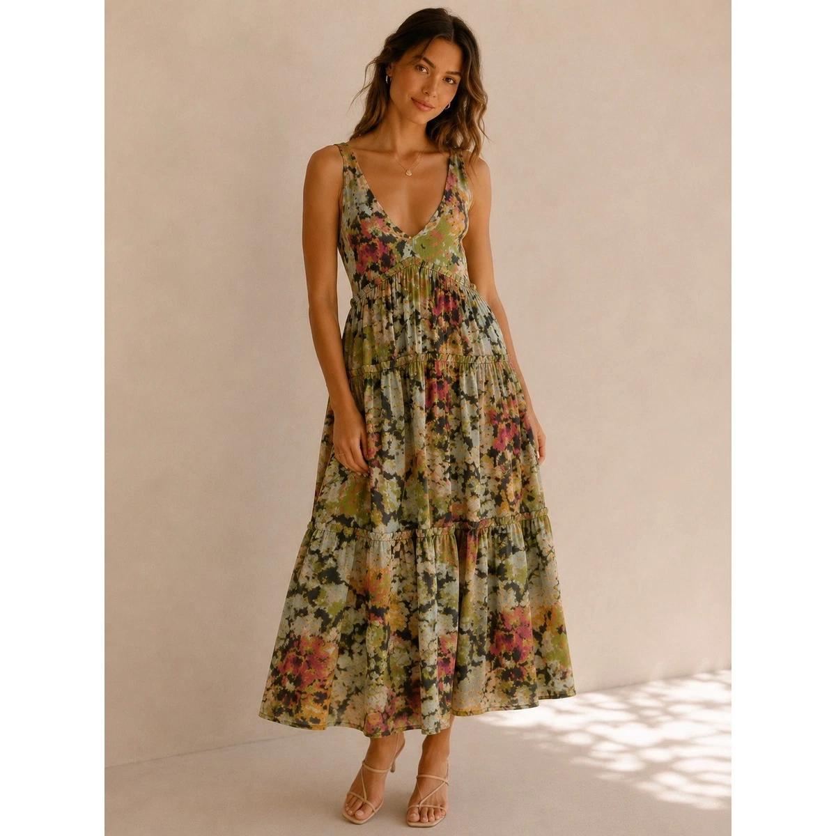 free people green floral maxi dress Free People Bluebell Cotton Mixed Prints Maxi Dress
