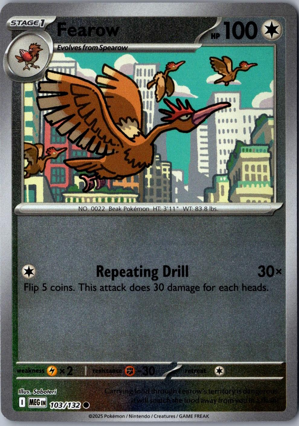 Fearow Reverse Holo 103/132 Common ME01: Mega Evolution LP Pokemon Card