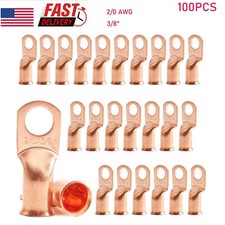 100PCS 2/0 Gauge AWG 3/8" Battery Cable Lugs Marine Grade M10 Rings Terminal US