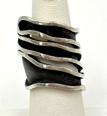 Vtg Mexico HOB 925 Sterling Silver Mid Century Modernist Statement Size 6.5 Ring
