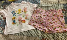 Women  s M 8/10 Hybrid Crop Strawberry Shortcake Shirt/Shorts Lounge Pajama Set