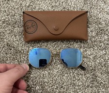 RAY BAN Sunglasses Hexagonal Gold Arista Flat 3548N 001/9O Blue Mirror 51mm